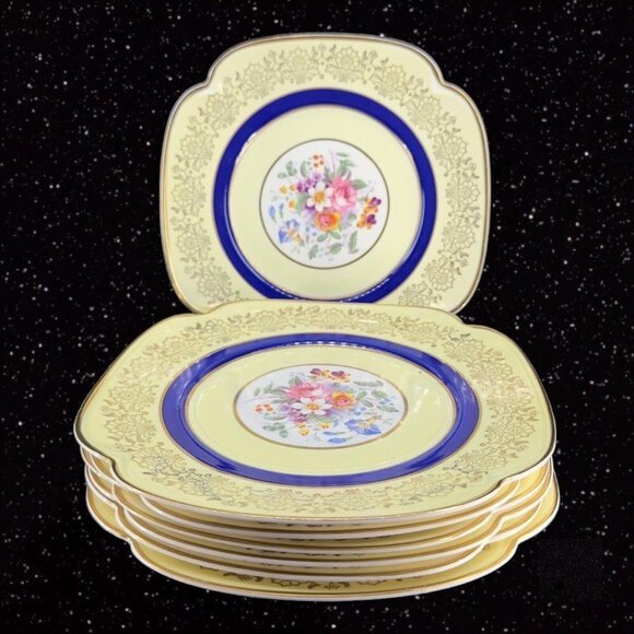 JOHNSON BROTHERS England Pareek Plates Floral Center Set 7 Square Ceramic 7.5"W - Picture 1 of 11